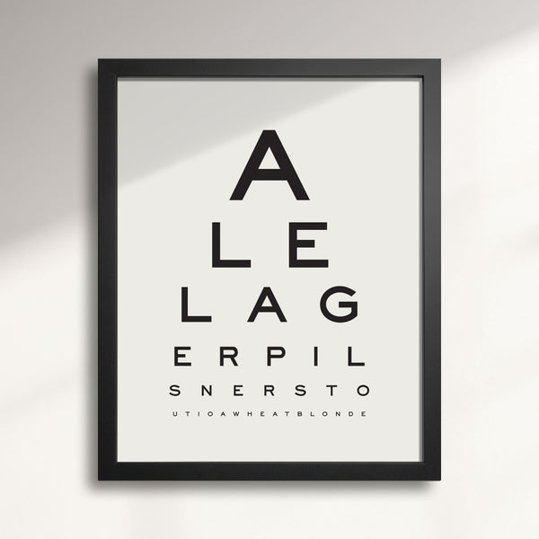 'Beer Goggles Eye Chart' typographic eye chart-style wall art print