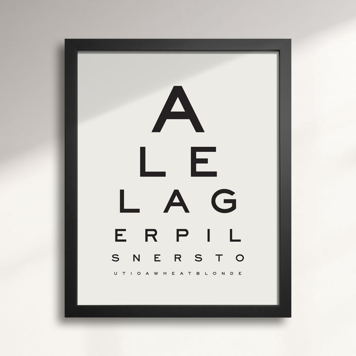 'Beer Goggles Eye Chart' typographic eye chart-style wall art print