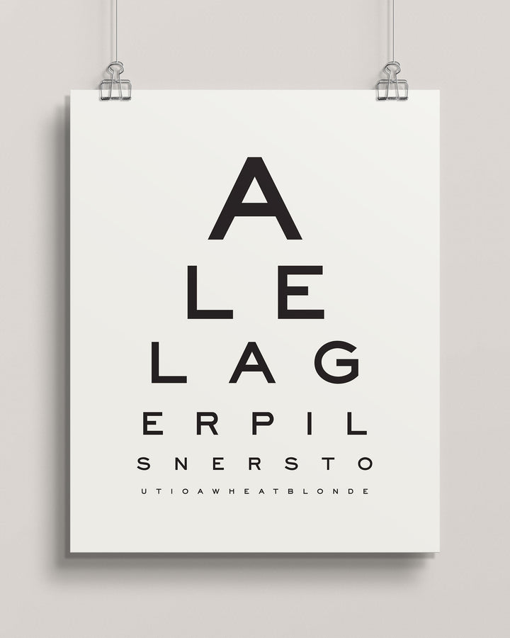 'Beer Goggles Eye Chart' typographic eye chart-style wall art print