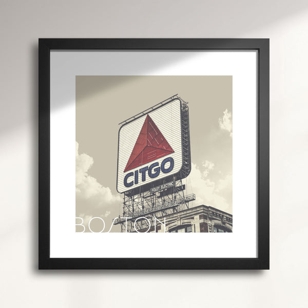 Framed artwork of a Citgo sign with a beige background